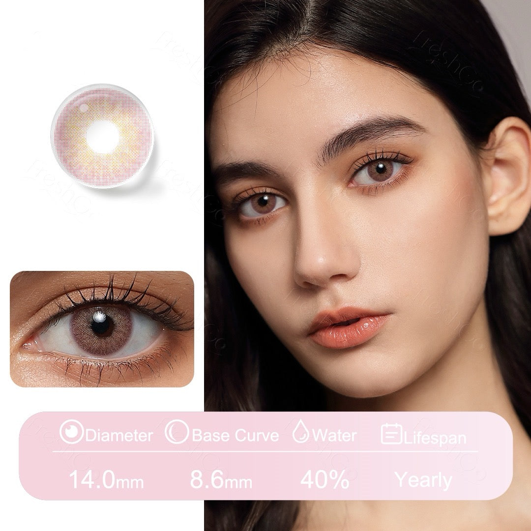 Light pink colored contact lenses with a soft, natural finish, designed using Fusion Technology for a delicate look and all-day comfort