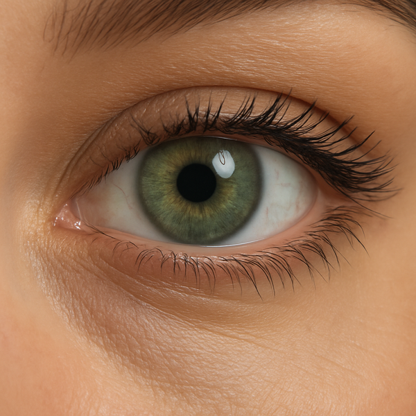 Natura Eyes green contact lenses designed for comfort and a realistic look Close-up of green lenses blending seamlessly with dark eyes