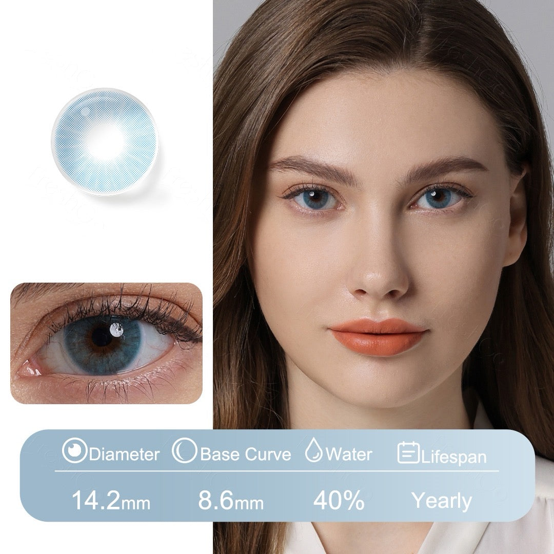 Deep blue colored contact lenses inspired by sapphire tones, with Fusion Technology for a natural blend and all-day comfort