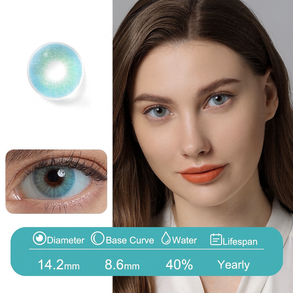 Lagoon blue colored contact lenses with deep ocean-inspired tones for striking eyes