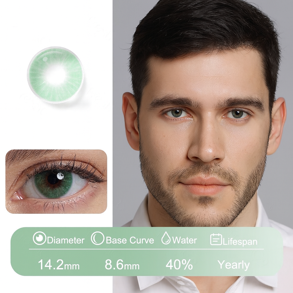 Emerald green natural contact lenses for men