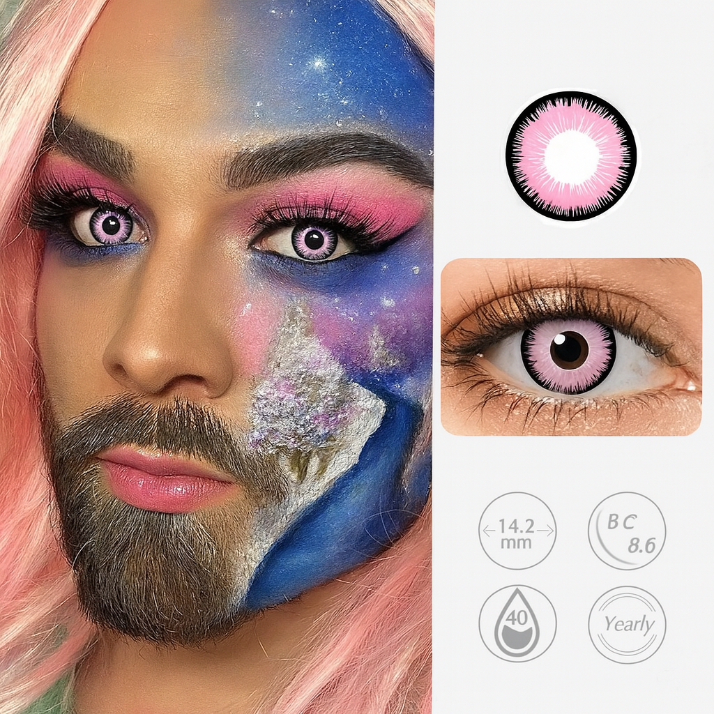 Pink Fantasy Contact Lenses with Black Ring | Halloween Contact Lenses For Men