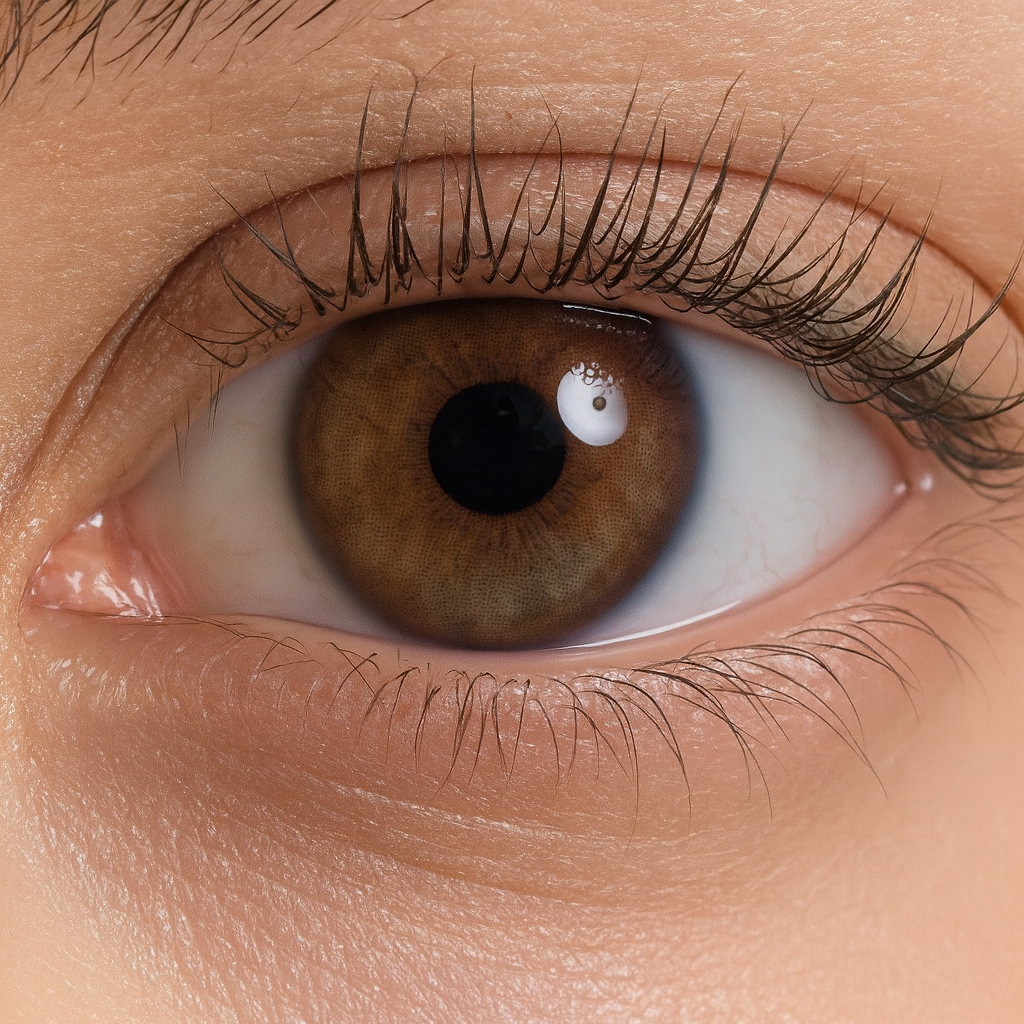 Close-up of Peach brown contact lenses blending light peach and deep brown shades