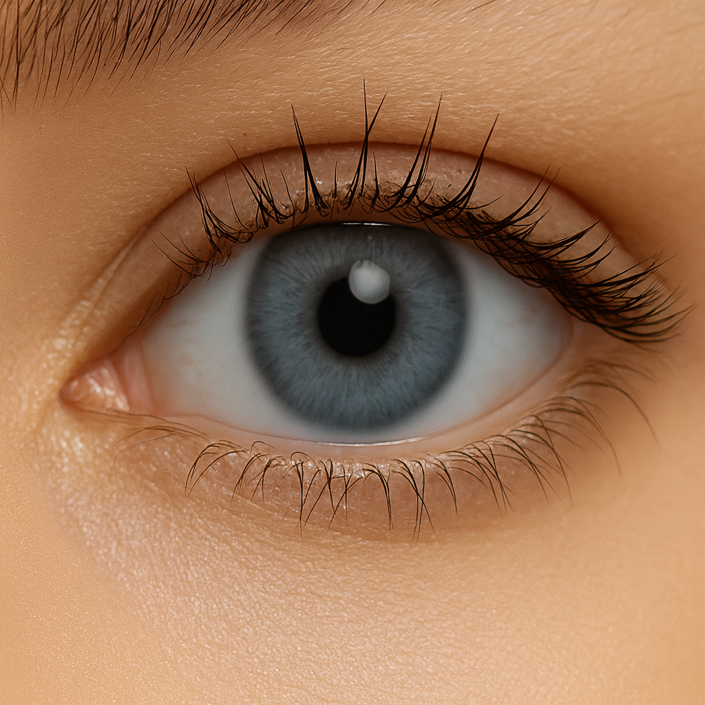 Close-up of Blue Tropical lenses blending deep aqua and bright blue shades naturally