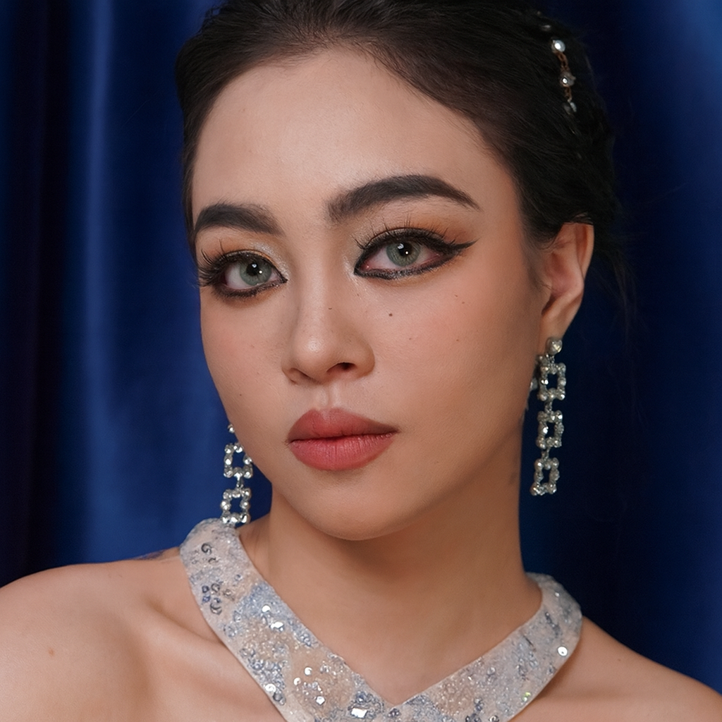 Model wearing Sage Green Velvet lenses for subtle yet captivating eye enhancement