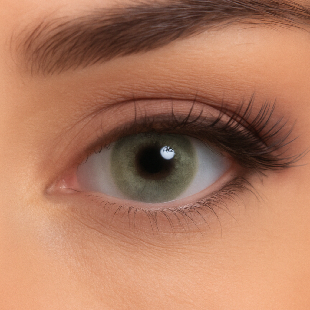 Close-up of Riviera colored lenses blending light and deep green tones naturally