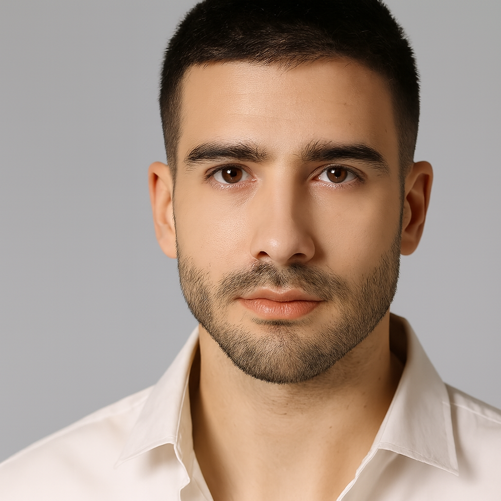 Realistic peach-tinted brown contact lenses for men