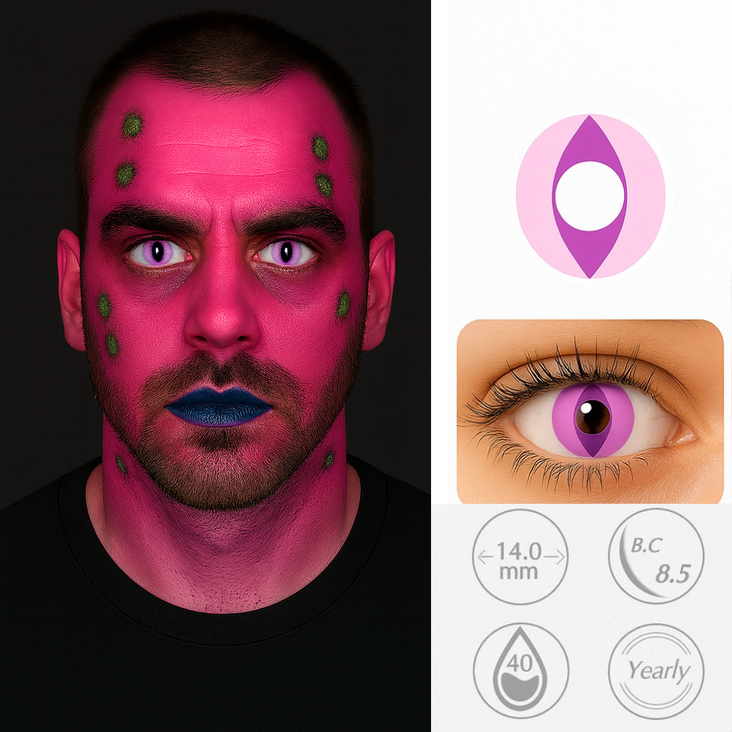 Pink and purple cat-eye costume contacts
