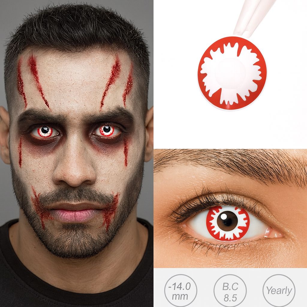 Hellfire Gaze | Halloween Contact Lenses For Men Contact Lenses natura-eyes -14.0mm 8.5 Red And White