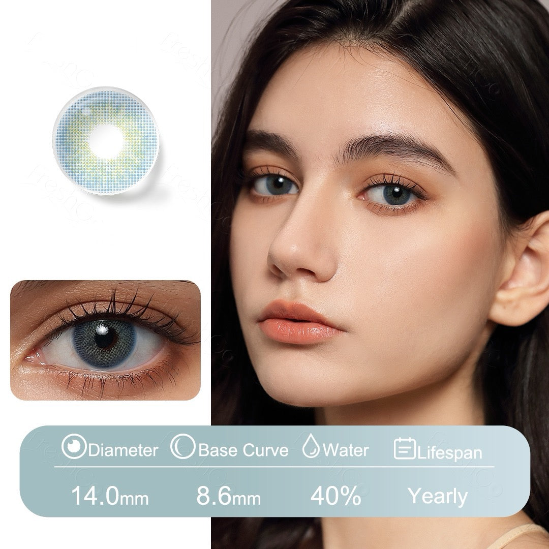 Blue Mountain blue colored contact lenses with natural gradient for deep ocean-inspired eyes