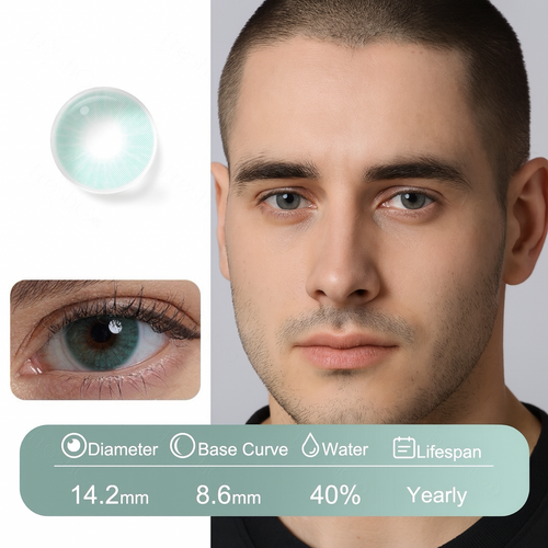 Aquamarine blue-green contact lenses for men