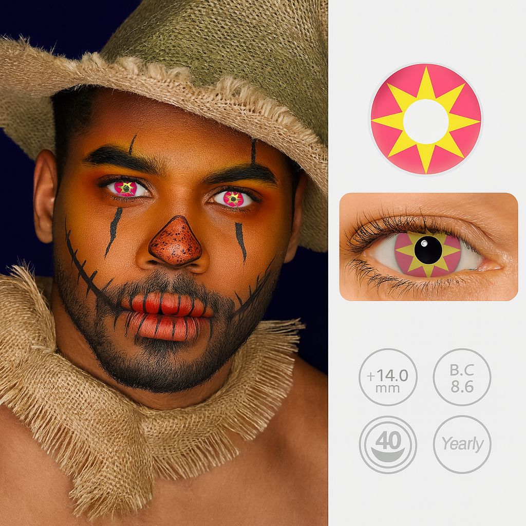 Star King | Halloween Contact Lenses For Men Contact Lenses natura-eyes +14.0mm 8.6 Pink And Yellow