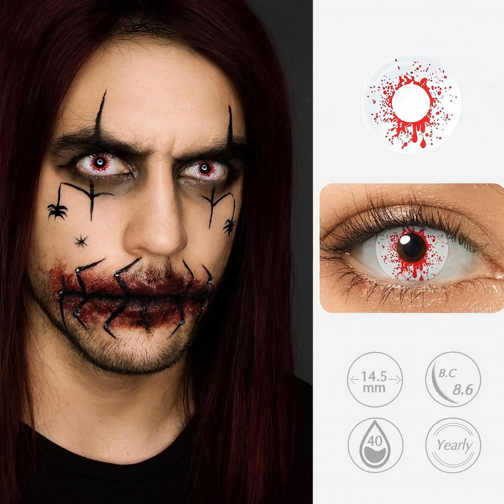 Blood Splatter | Halloween Contact Lenses For Men Contact Lenses natura-eyes 14.5mm 8.6 White & Red